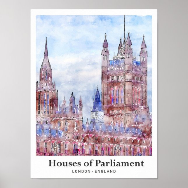 Póster Casas del Parlamento Londres acuarela de viajes