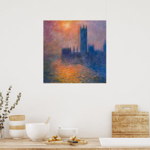 Póster Casas del Parlamento, Puesta de sol Claude Monet