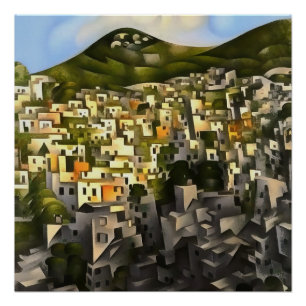Póster Casas En La Ladera - Arte Abstracto Fethiye