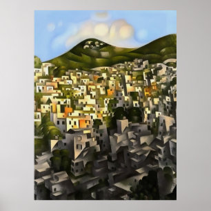 Póster Casas En La ladera de la colina - Resumen de Art F