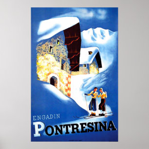 Póster Casas en Pontresina, Suiza