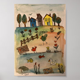 Póster Casas en una colina