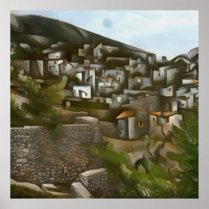 Póster Casas Históricas Griegas Artísticas Abstractas de