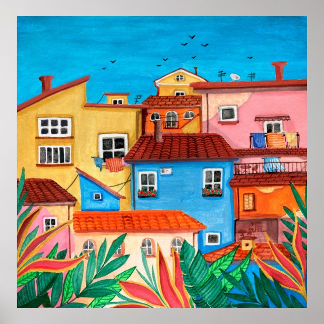 Póster Casas italianas. Mano de Gouache (Frente)