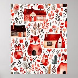Póster Casas rojas y casas adorables Hoja de papel