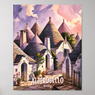 Póster Casas Trulli Alberobello Personalizadas Aquarela I