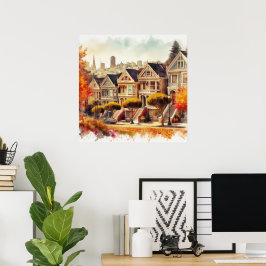 Póster Casas victorianas de San Francisco CA en otoño