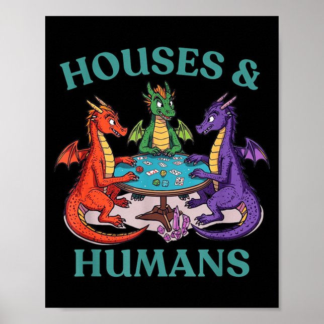 Póster Casas Y Humanos Dragón Juego De Rollo De Mesa Fant (Frente)
