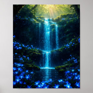 Póster Cascada Azul Etérea: Oasis Mágico del Bosque