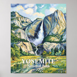 Póster Cascada Bridalveil de Yosemite Colorido Van Gogh V