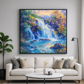 Póster Cascada Brillante - Estilo de Pintura Impresionist