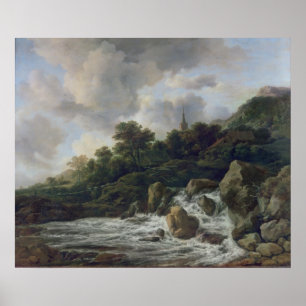 Póster Cascada cerca de un pueblo, c.1665-70