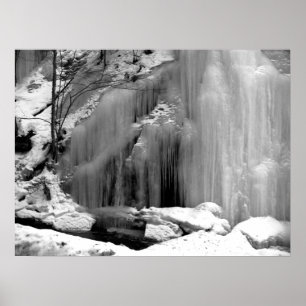 Póster Cascada congelada en blanco y negro