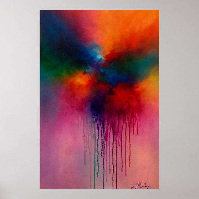 Póster Cascada Cromática - Pintura Abstracta de Goteo (Frente)