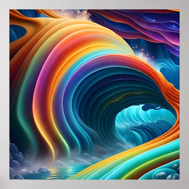 Póster Cascada de agua de arcoíris brillante y elegante (Frente)