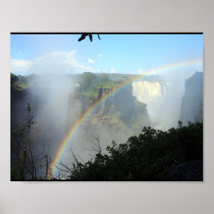 Póster cascada de agua de arcoiris parque dorado áureo