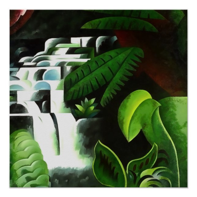 Póster Cascada de bosque exuberante en estilo de arte geo (Anverso)