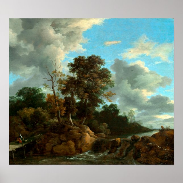 Póster Cascada de Jacob van Ruisdael con figuras (Frente)