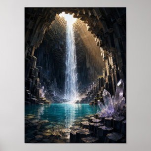 Póster Cascada de la Caverna de Cristal de Basalto Cartel