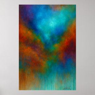 Póster Cascada de Nebulosa - Goteo Abstracto Cian y Carme