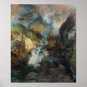 Póster Cascada de paisaje vintage en las montañas, por Mo