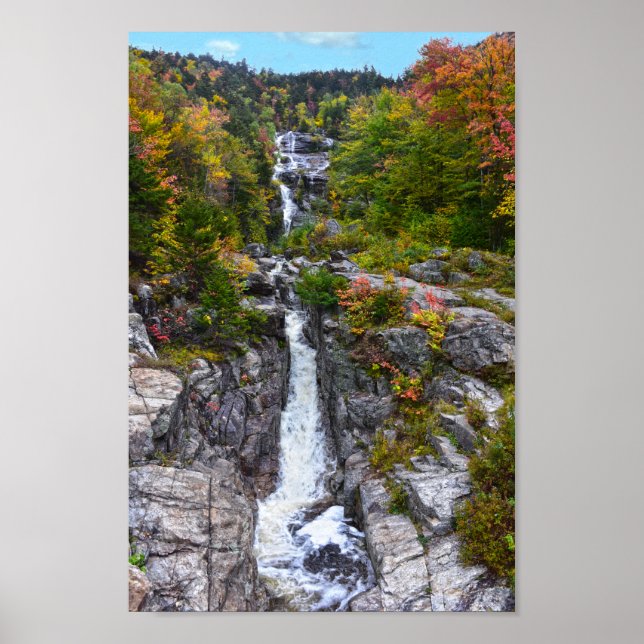 Póster Cascada de plata en otoño, New Hampshire (Frente)