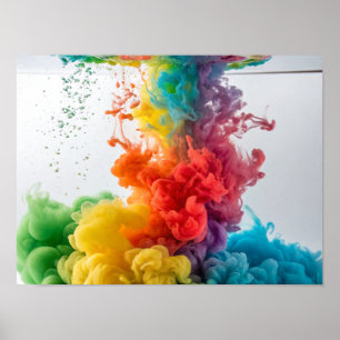 Póster Cascada de tinta arco iris en el agua