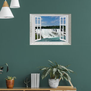 Póster Cascada de Trompe l'oeil Vista de ventana falsa