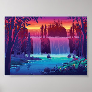 Póster Cascada del atardecer de otoño