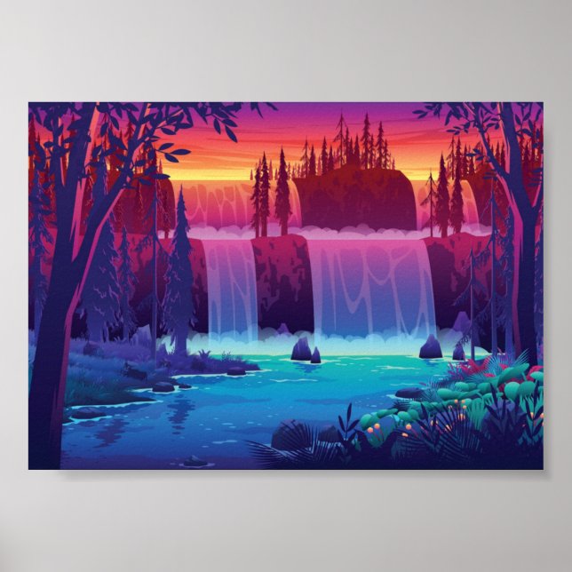 Póster Cascada del atardecer de otoño (Frente)