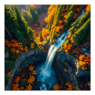 Póster Cascada del Cañón de Otoño – Vibrante Bosque Otoña