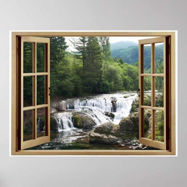 Póster Cascada del río con ventana abierta (Frente)