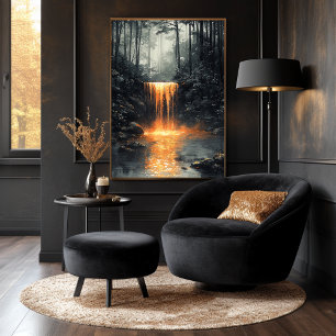 Póster Cascada Dorada en Bosque Místico