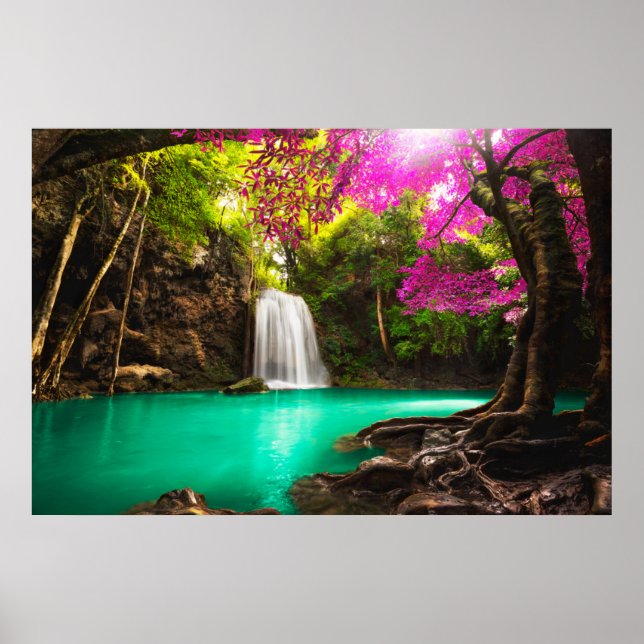 Póster Cascada en el bosque de otoño (Frente)
