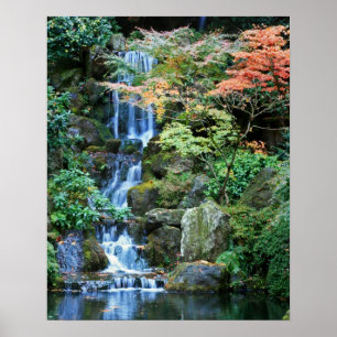 Póster Cascada en el jardín japonés