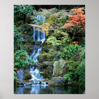 Póster Cascada en el jardín japonés