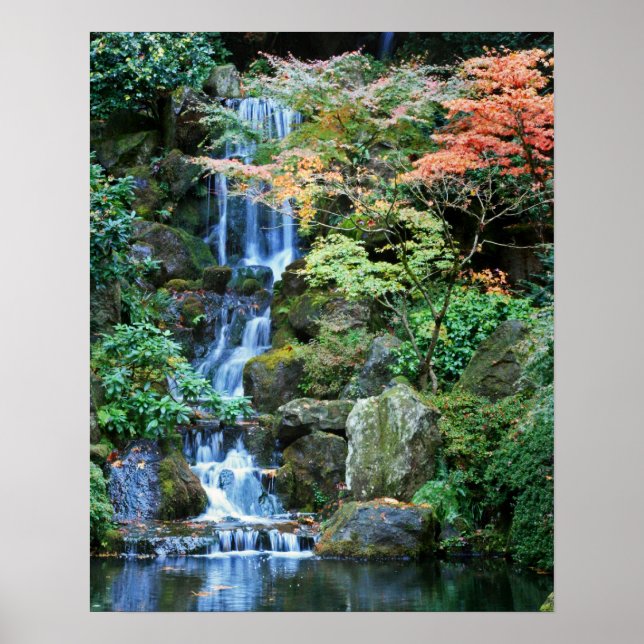 Póster Cascada en el jardín japonés (Frente)