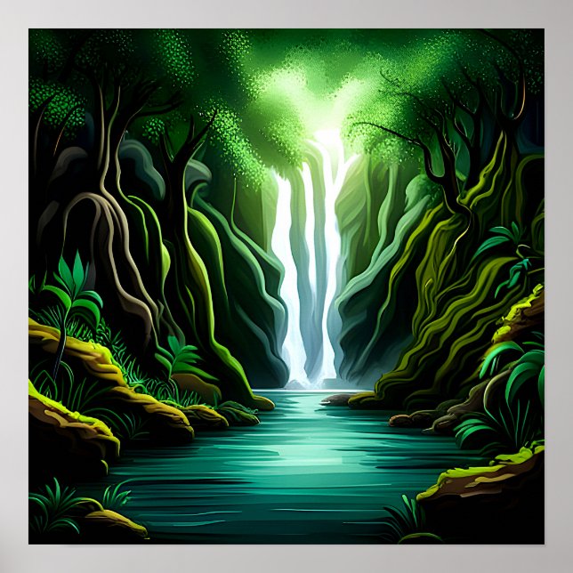Póster Cascada en la selva (Frente)