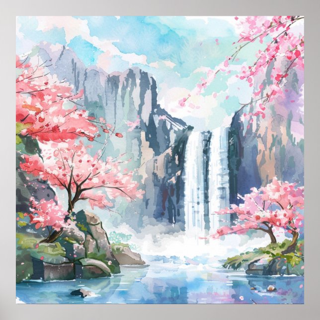 Póster Cascada en primavera (Frente)