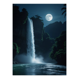Póster Cascada iluminada por luna - Paisaje nocturno cine