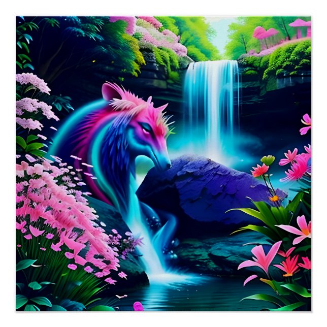 Póster Cascada mágica y flores dos (Anverso)