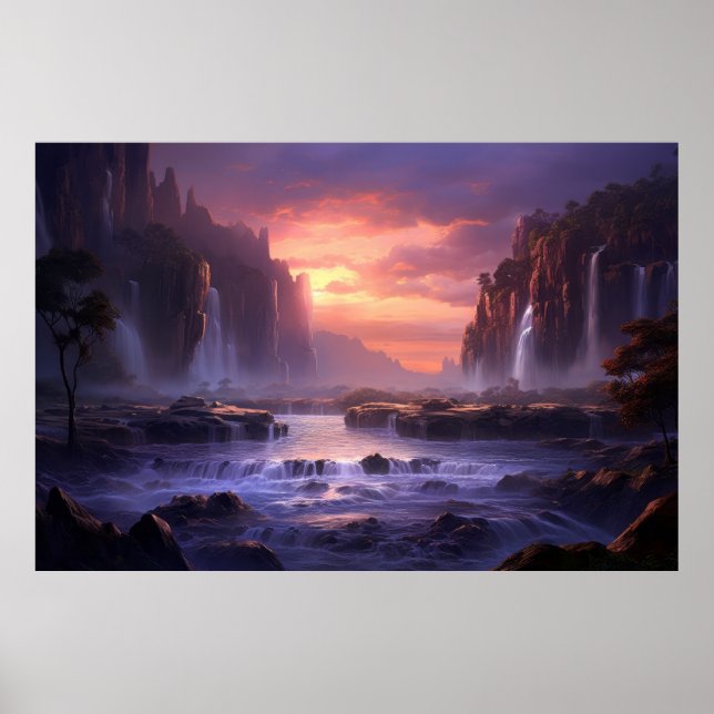 Póster Cascada Majestuoso paisaje (Frente)