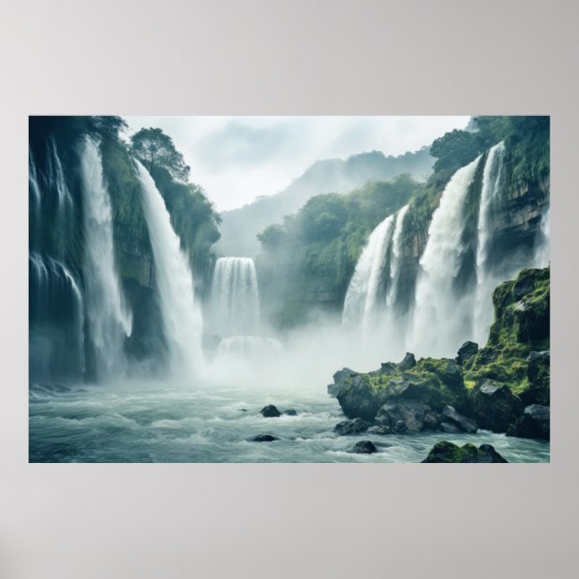 Póster Cascada Majestuoso paisaje (Frente)