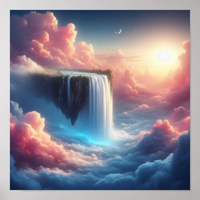 Póster Cascada Mística del Cielo desde la Fantasía Suspen (Frente)