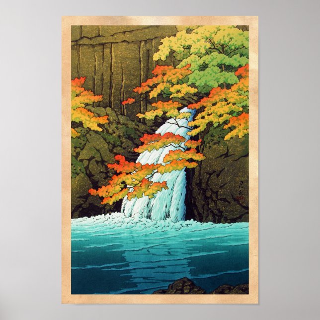 Póster Cascada Senju, Akame Hasui Kawase shin hanga art (Frente)