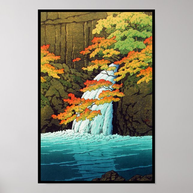 Póster Cascada Senju, Akame Hasui Kawase shin hanga art (Frente)