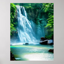 Póster Cascada serena en azul pálido y verde