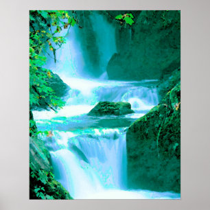 Póster Cascada serena en azul y verde