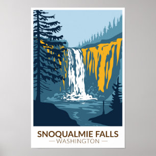 Póster Cascada Snoqualmie Washington Vintage 