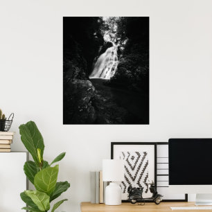 Póster Cascada Šum en blanco y negro